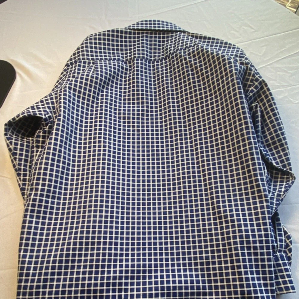 Banana Republic Men's Blue White Check Dress Shirt 100% Cotton Long Sleeve